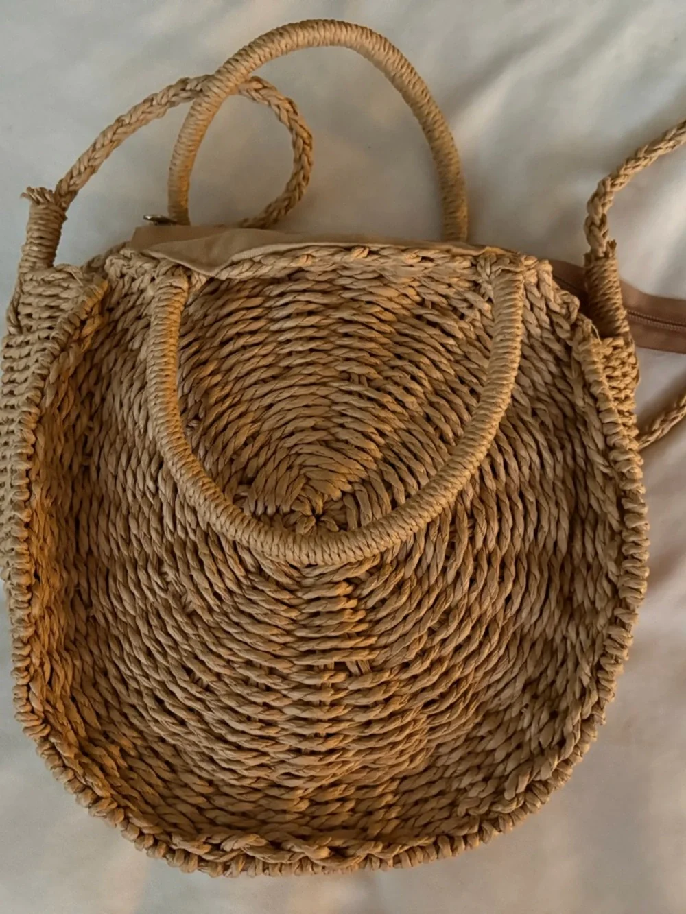 EUC Woven Straw Round Shoulder Crossbody Bag - Natural Woth Handles